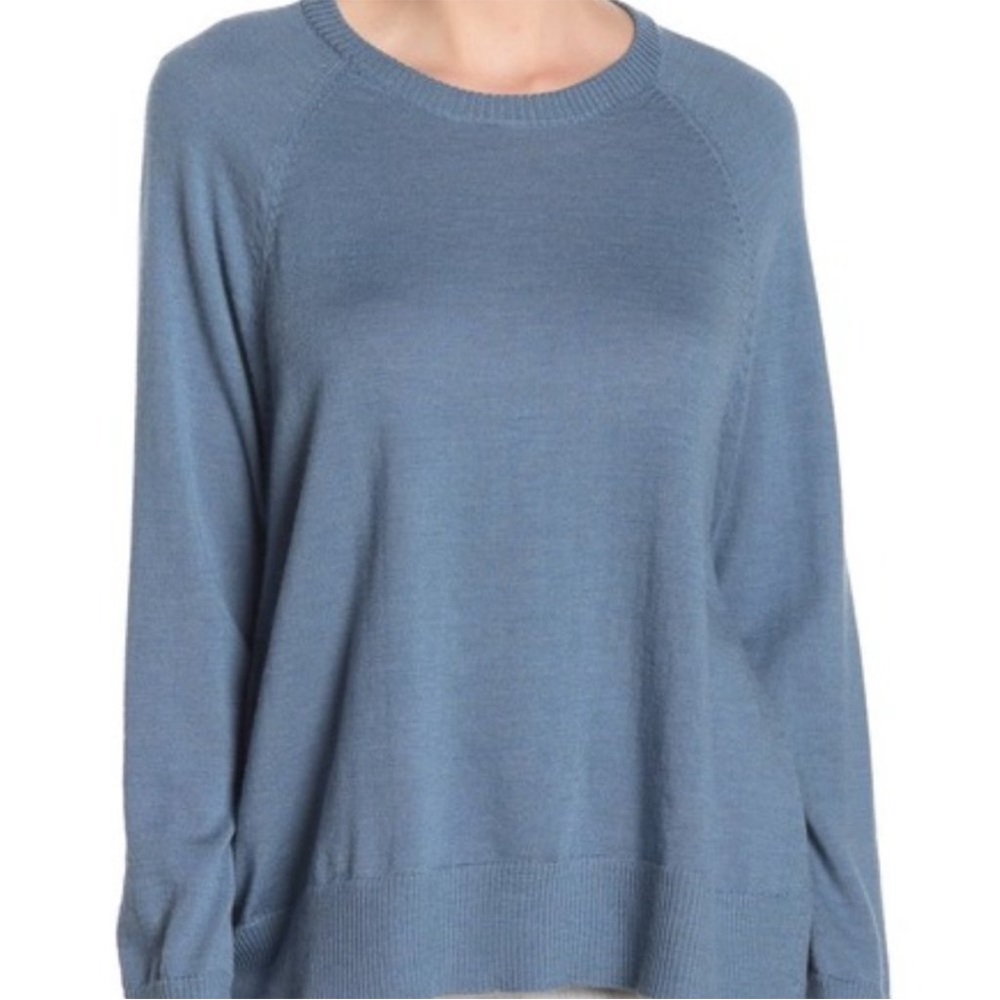 Eileen Fisher Pond Blue Raglan Merino Pullover.
